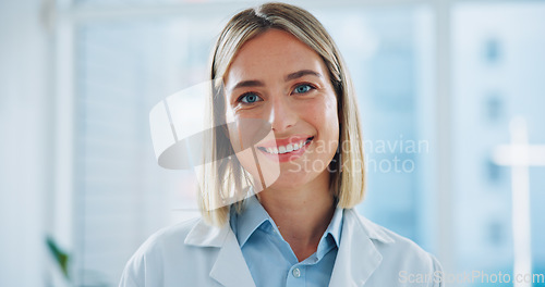 Image of Portrait, woman and doctor in hospital with smile, integrity and professional healthcare. Face, happy and confident medical expert, worker and employee consulting with trust, pride and help in clinic