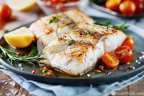 Image of Two delicious fillets of marinated grilled or oven baked pollock