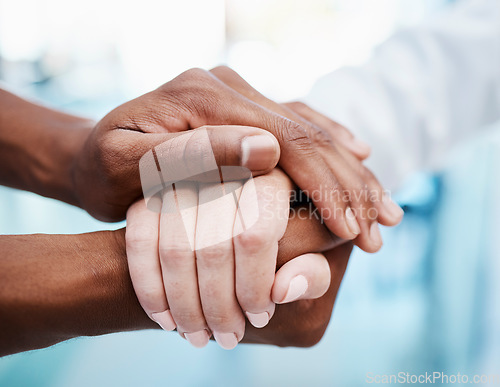 Image of Hand holding for support, trust and empathy of couple, romantic love partners or reliable best friends closeup. A loving and caring friendship or relationship together in difficult loss and grief