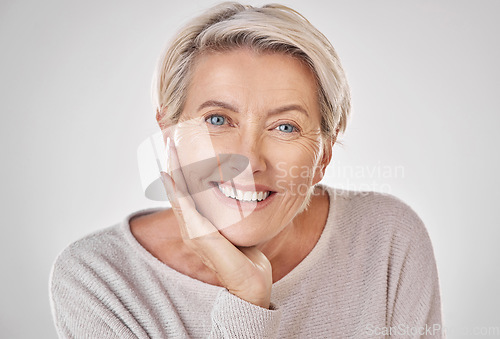 Image of Botox at spa, woman with invisalign, luxury facial and wellness salon. Smile with natural makeup, acnefree dermatology skincare and healthcare insurance. Portrait of happy, wealthy and relaxed woman.