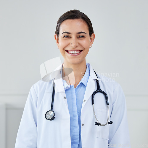 Image of Smile doctor, surgeon and medical therapist working in hospital or clinic for medical insurance, wellness and medicine. Portrait of happy woman, healthcare expert and professional cardiology worker