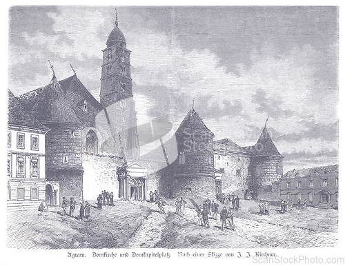 Image of View of the ancient castle of Agram or Zagreb capital in Croatia, vintage engraved illustration