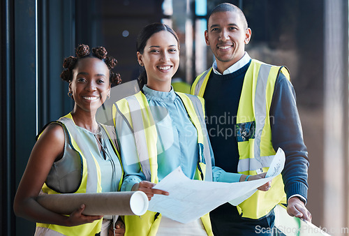 Image of Architecture business teamwork in office construction. Engineering industrial building development, town planning, blueprints of warehouse infrastructure, interior or exterior design strategy.