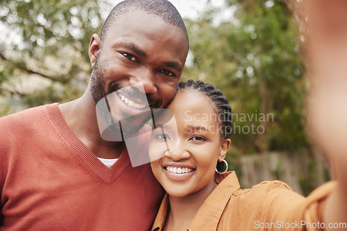 Image of Happy and smiling couple taking a selfie looking sweet, cute and in love portrait. Young boyfriend and girlfriend capturing their relationship, spending quality time and bonding or relaxing together