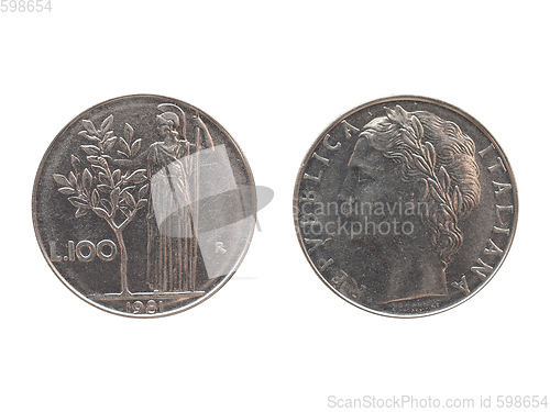 Image of Italian lira coin isolated over white