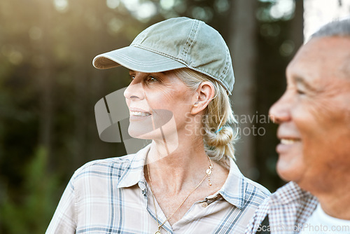 Image of .Fitness on mountain, nature and forest hiking freedom, senior woman in summer, breathing in wood and trees view. Wellness workout holiday, healthy cardio exercise and elderly retirement adventure.