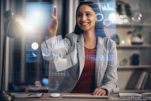 Image of Digital IT technician or software developer coding user interface or UX program code on cgi 3D screen. Futuristic javascript SSL language with genius female engineer reading security information