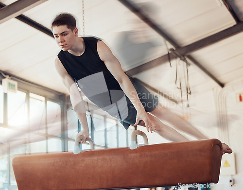 Image of Man doing fitness training exercise at gym, sports motivation for health and workout for strong body at sport club. Athlete doing cardio gymnastics with power, exercise for wellness and competition