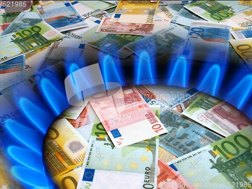 Image of EURO notes and gas stove