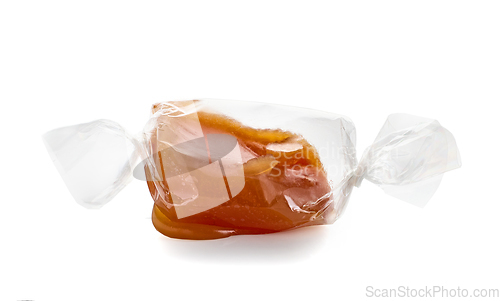 Image of caramel candy on white background