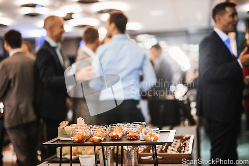 Image of Blurred image of businesspeople at banquet event business meeting event. Business and entrepreneurship events concept