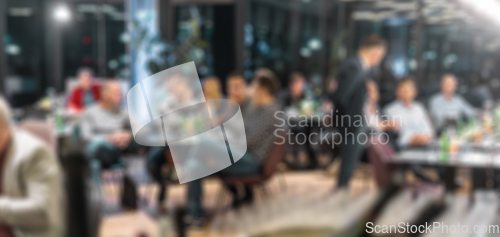 Image of Blurred image of businesspeople at banquet business meeting event. Business and entrepreneurship events concept