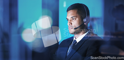 Image of Call center, finance and forex trader trading bitcoin and ethereum with an investment strategy in the stock market. Financial businessman working on fintech chart analytics data at an office desk