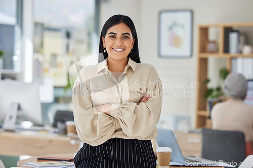 Image of Leadership, vision and proud HR business woman in office portrait for we are hiring, FAQ and about us. Confident, empowerment and young corporate leader or worker with mission, goal or job motivation