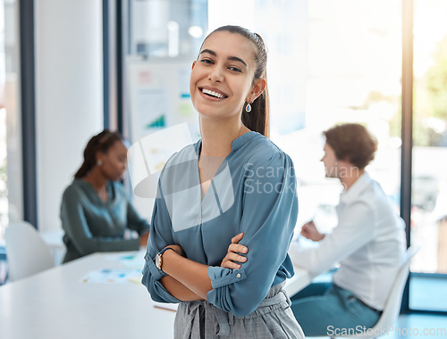 Image of Startup team manager, woman ceo in business and office company meeting. Corporate success, work motivation and career professional. Leadership management job, happy staff and boss female empowerment