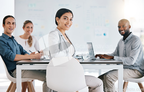 Image of Success, pride and diversity for startup team working together in an office. Coaching, leadership and woman mentor training employees. Teamwork, businessmen and women in strategy and planning meeting