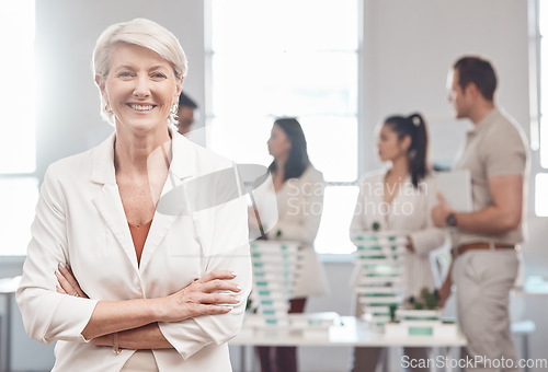 Image of Engineer, architect or portrait of woman worker with smile in creative architecture training, business meeting and planning in workshop. Support, collaboration and teamwork at a coaching tradeshow.