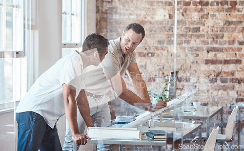 Image of Blueprint planning of architecture business men or engineering manager and worker working. Architect, engineer and development workers in a office busy with teamwork building strategy collaboration