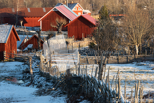 Image of Swedish village in winter