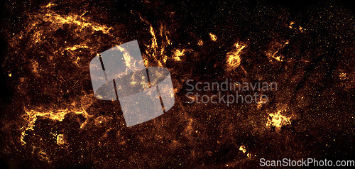 Image of Galaxy, space and universe nebula in solar system, milky way and night sky for stars science and fantasy background. Abstract zoom of gold star explosion, hydrogen pattern texture in nature research