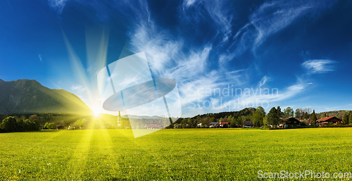 Image of Germany countryside and village on sunset panorama