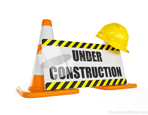 Image of Yellow hard hat on orange traffic construction