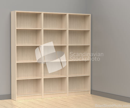 Image of Empty wooden bookcases