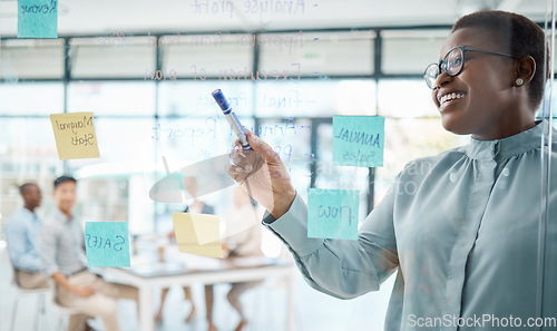 Image of Presentation, marketing meeting and planning with a female leader, manager or CEO in a workshop for training and development. Ideas and strategy to achieve vision and mission target with coach