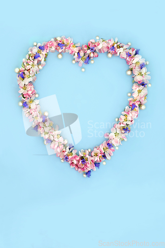 Image of Heart Shaped Wreath with Bluebell and Apple Blossom Flowers