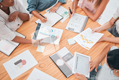 Image of Business, analytics and team finance data of a work collaboration with teamwork in a office. Financial staff working on tax, corporate audit report and corporate accounting information together