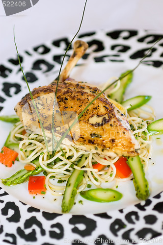 Image of Roast Chicken Leg, asparagus, pasta