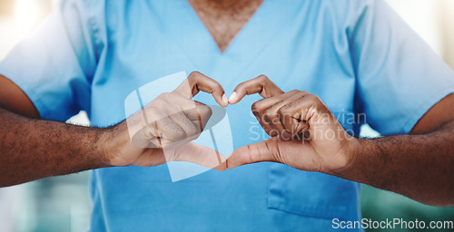 Image of Heart healthcare, doctor and hands for love, care and trust in medical support, wellness and hope. Cardiology man, hospital surgeon and nurse with emoji for healthy sign, medicine help and gratitude