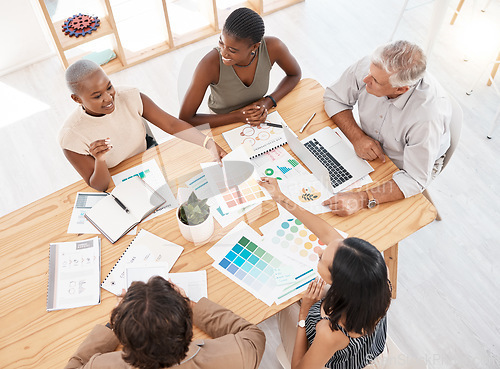 Image of Data, logistics and business meeting in office with analytics data team with innovation, creative and strategy plan. Teamwork, marketing and business people with writing, planning and collaboration