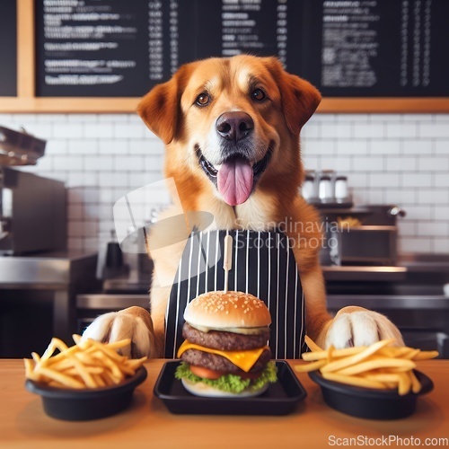 Image of dog server in fast food restaurant