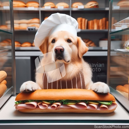 Image of chef dog in a fast food restaurant