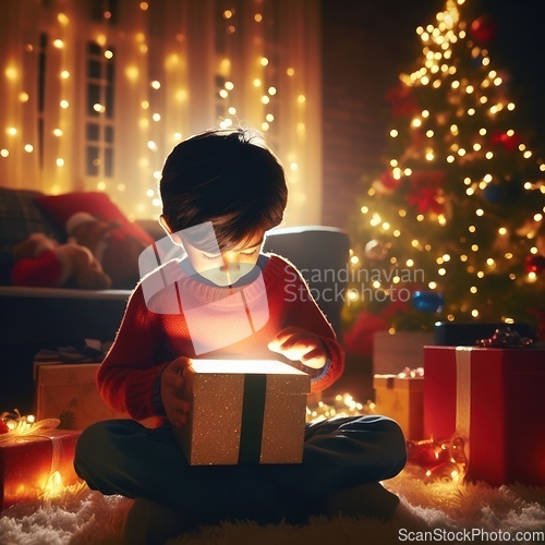 Image of young child opening a wondrous glowing gift