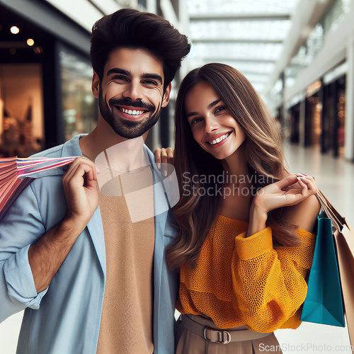 Image of young attractive couple shopping
