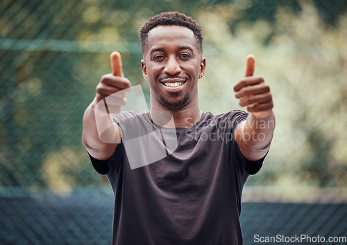 Image of Sport thumbs up, sports man success and fitness support hands sign of exercise athlete. Portrait of athletic player happy, smile and exercise goal motivation with a yes, thank you and winner gesture