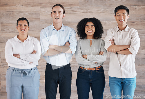 Image of Teamwork, diversity and team collaboration success with workers for motivation. Portrait, business community trust and support with marketing staff ready to work on target goal, mission or vision.