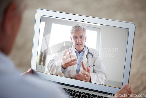 Image of Home patient with tablet consulting doctor for support, help or assistance on medical problem. Telehealth, communication and online consultation with medicine healthcare expert talking to sick client