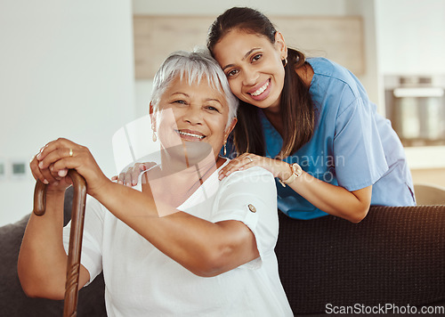 Image of Healthcare, homecare and nurse with grandma to support her in retirement, medical and old age. Caregiver, volunteer and trust of a social worker helping senior woman with demantia or alzheimer