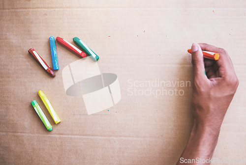 Image of Man, hand or color writing on poster mockup, banner mock up or cardboard space. Top view, abstract or volunteer with billboard for climate change sustainability, lgbtq human rights or protest freedom
