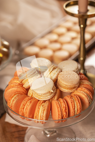 Image of French macarons in dessert table