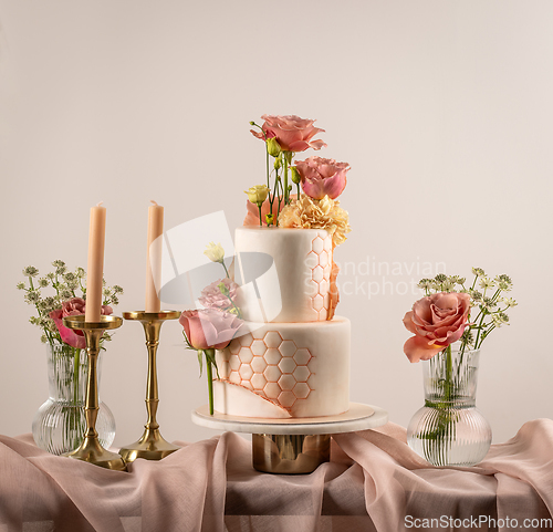 Image of Peach fuzz coloured wedding cake