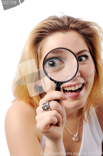 Image of Young pretty girl with handglass