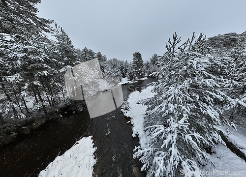 Image of Amazing Cinematic Aerial View On Freezing River. Aerial View Flight Above Frozen Creek Scenic View Of Nature