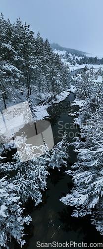 Image of Amazing Cinematic Aerial View On Freezing River. Aerial View Flight Above Frozen Creek Scenic View Of Nature