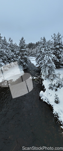 Image of Amazing Cinematic Aerial View On Freezing River. Aerial View Flight Above Frozen Creek Scenic View Of Nature