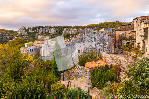 Image of View over the roofs of the village of Balazuc. Photography taken