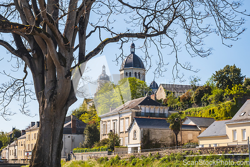 Image of Segré village, and his church Sainte-Madeleine. Photography tak